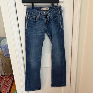 BKE y2k low rise Stella women's bootcut jeans in a dark wash with rhinestones